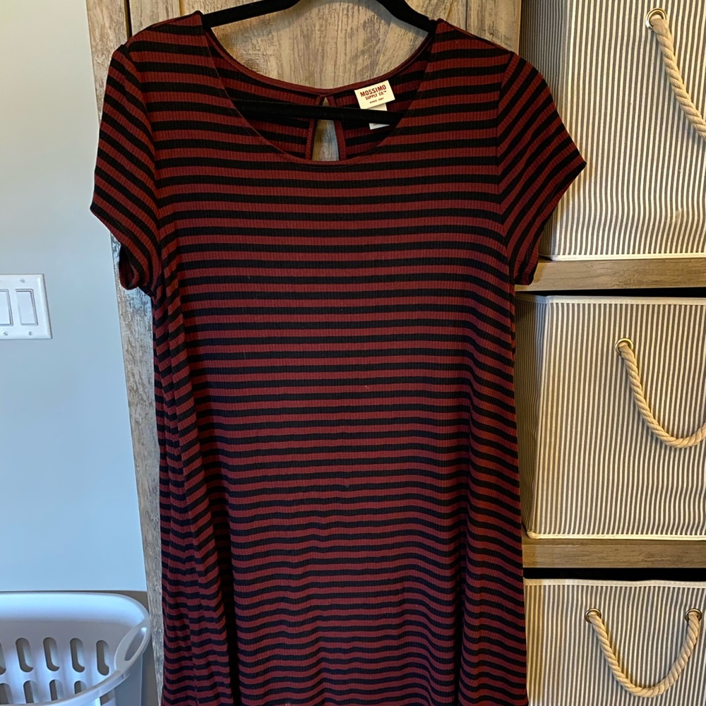 Maroon and Black Striped Tshirt Flowy Dress